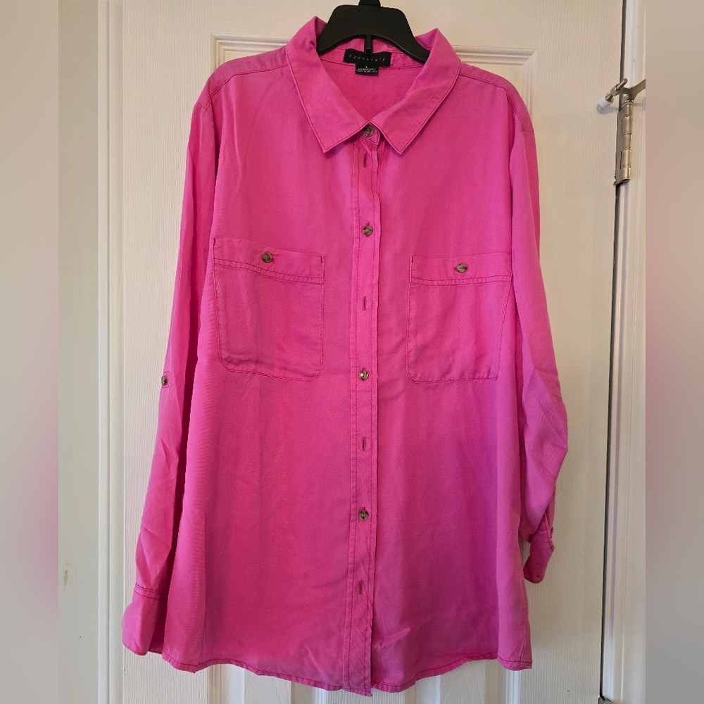 Sanctuary Hot Pink Collared Button-Up Top, Size L